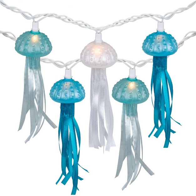 Northlight 10 count Blue And White Jellyfish Patio Light Set 5 75ft White Wire