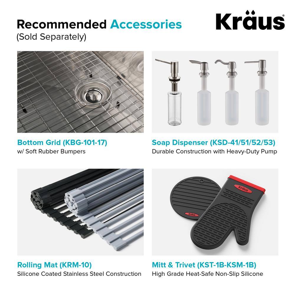 KRAUS Standart PRO 16 Gauge Stainless Steel 17 in. Undermount Bar Sink KHU101-17