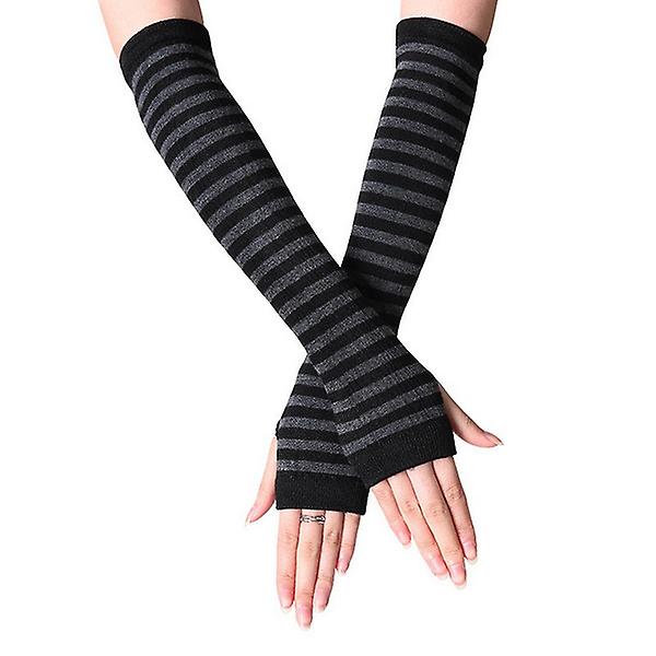 Women Mittens Winter Solid Color Wrist Arm Warmers Fingerless Gloves A)