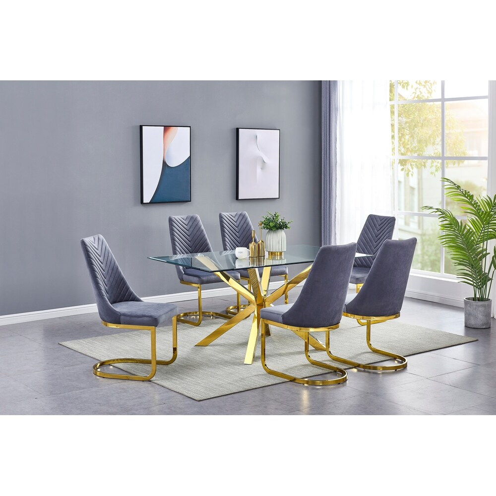 Best Quality Furniture Contemporary Glass 7 pc Set with Gold Base