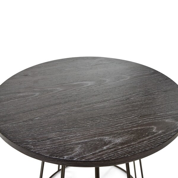 Elle Decor Fleur Black Metal Side Table with Wood Top