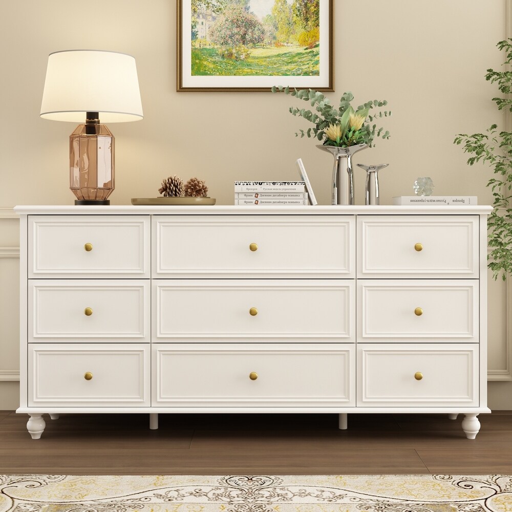 Timechee 63'' W Dresser White Chest Srorage Cabinet Lacquer Drawers