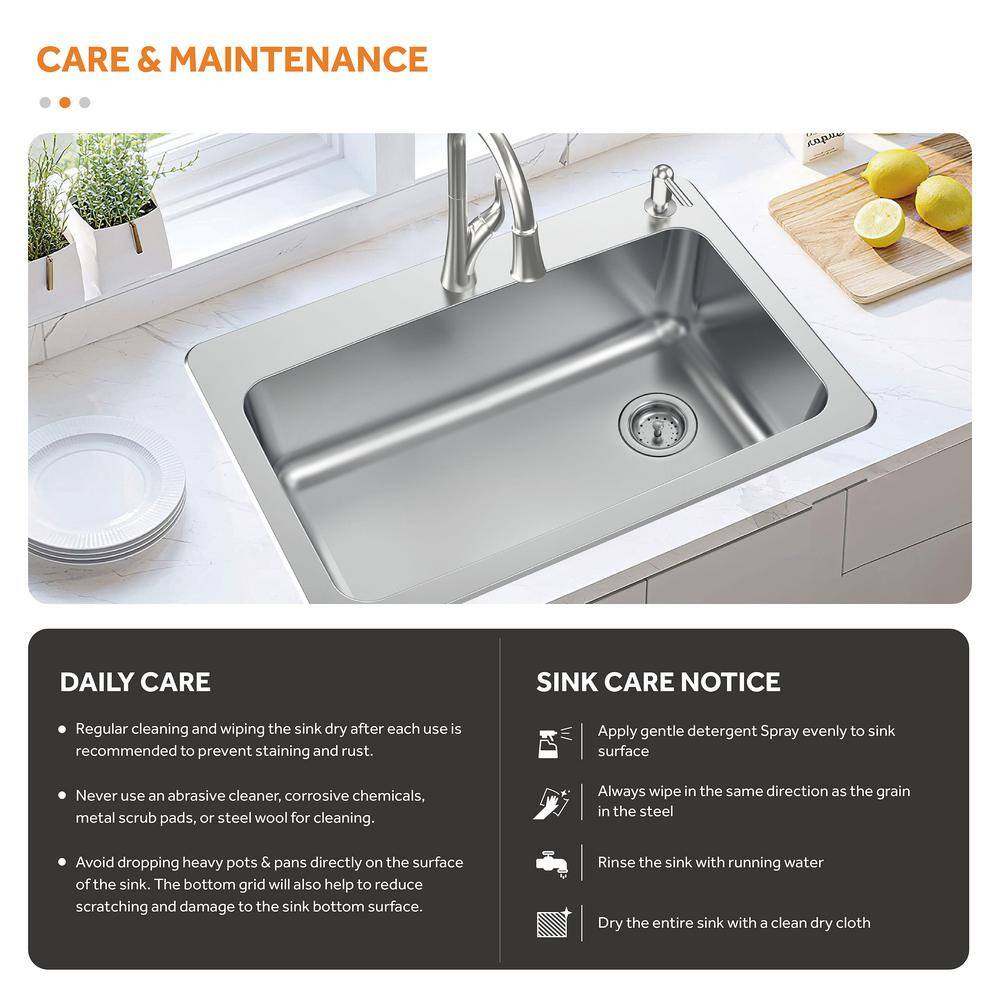 Glacier Bay 33 in. All-in-One Drop-InUndermount 18G Stainless Steel Single Bowl Kitchen Sink with Right Drain with Pull-Down Faucet VT3322D1