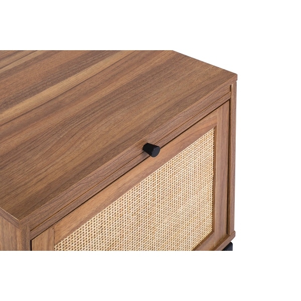 Natural 1 Rattan Door Cabinet， End Table， Sofa Side Table， Nightstand with Adjustable Pull Plate and Metal Base