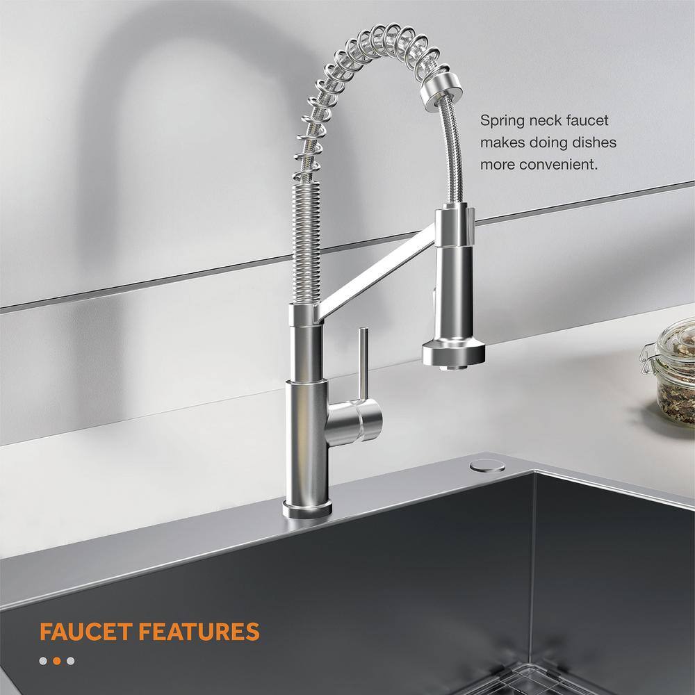 Glacier Bay AIO Tight Radius Drop-InUndermount 18G Stainless Steel 27 in. Single Bowl Workstation Kitchen Sink Spring Neck Faucet FSD2R2722A1SA1