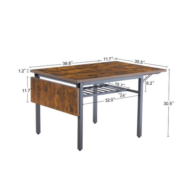 Mieres Folding Dining Table，Modern Kitchen Folding Table with Drop Leaf Bar Table Wine Rack，1.2Inch Thick Table Top