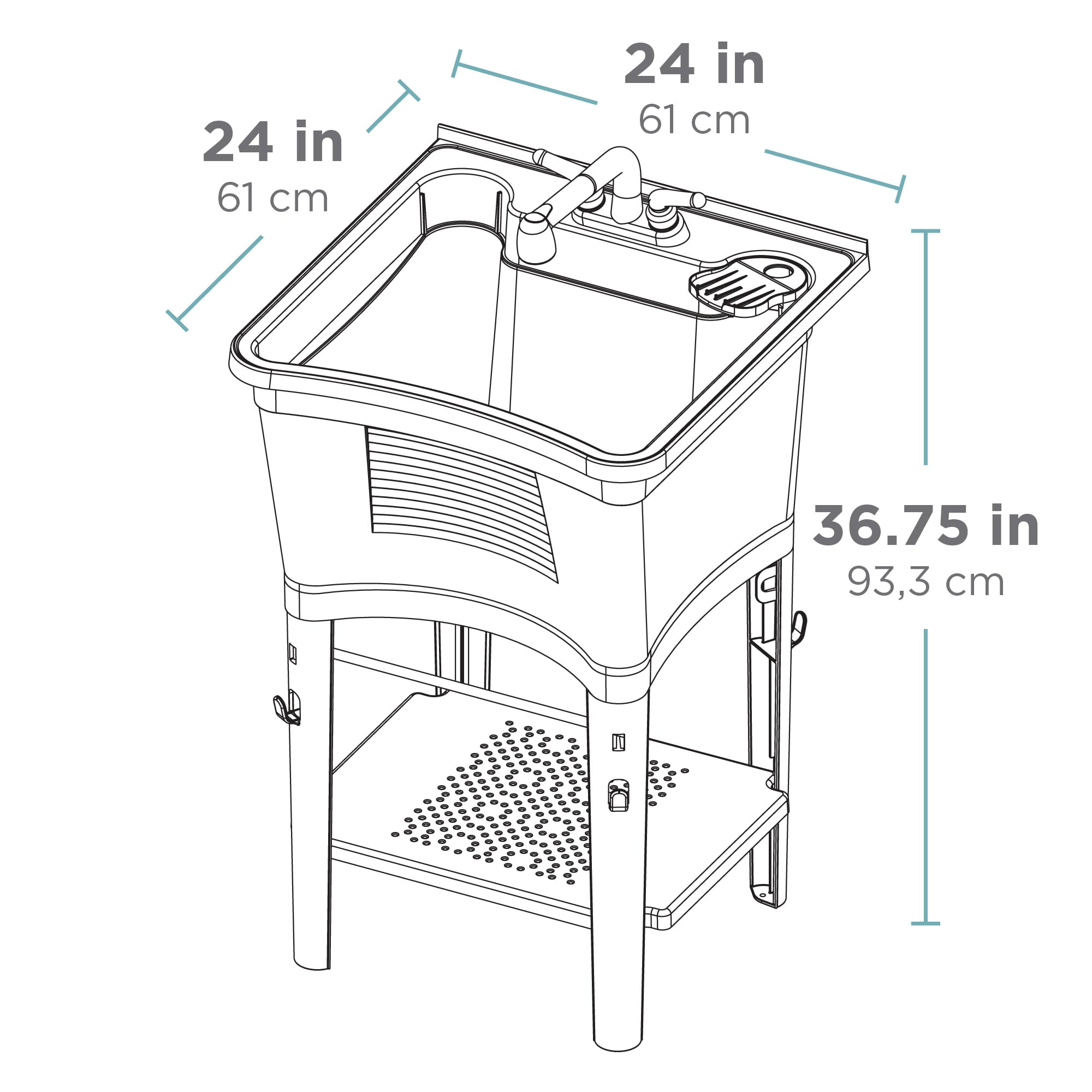 Zenna Home Ergo Tub Utility Sink with Pull-Out Faucet: Laundry Tub with 24" W x 24" H Sink, in White