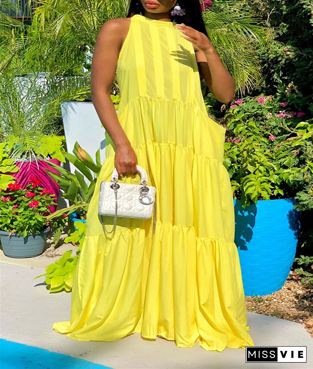 Loose Sleeveless Pleated Pocket Maxi Dresses