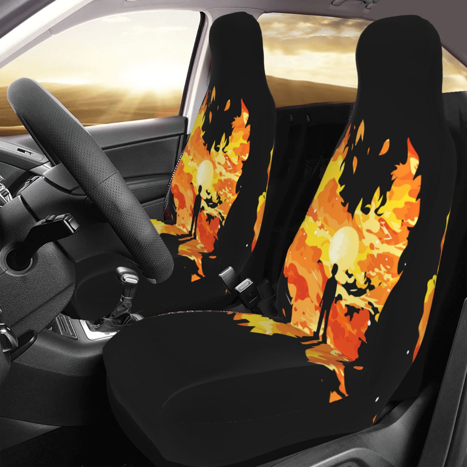 TEQUAN Front Seat Covers， Burning Fire Flame Man Pattern 2 Piece Car Seat Cover Fit Most Car SUV Truck Van