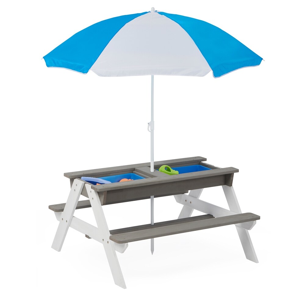 3 in 1 Kids Outdoor Picnic Table With Umbrella Convertible Sand   Wate