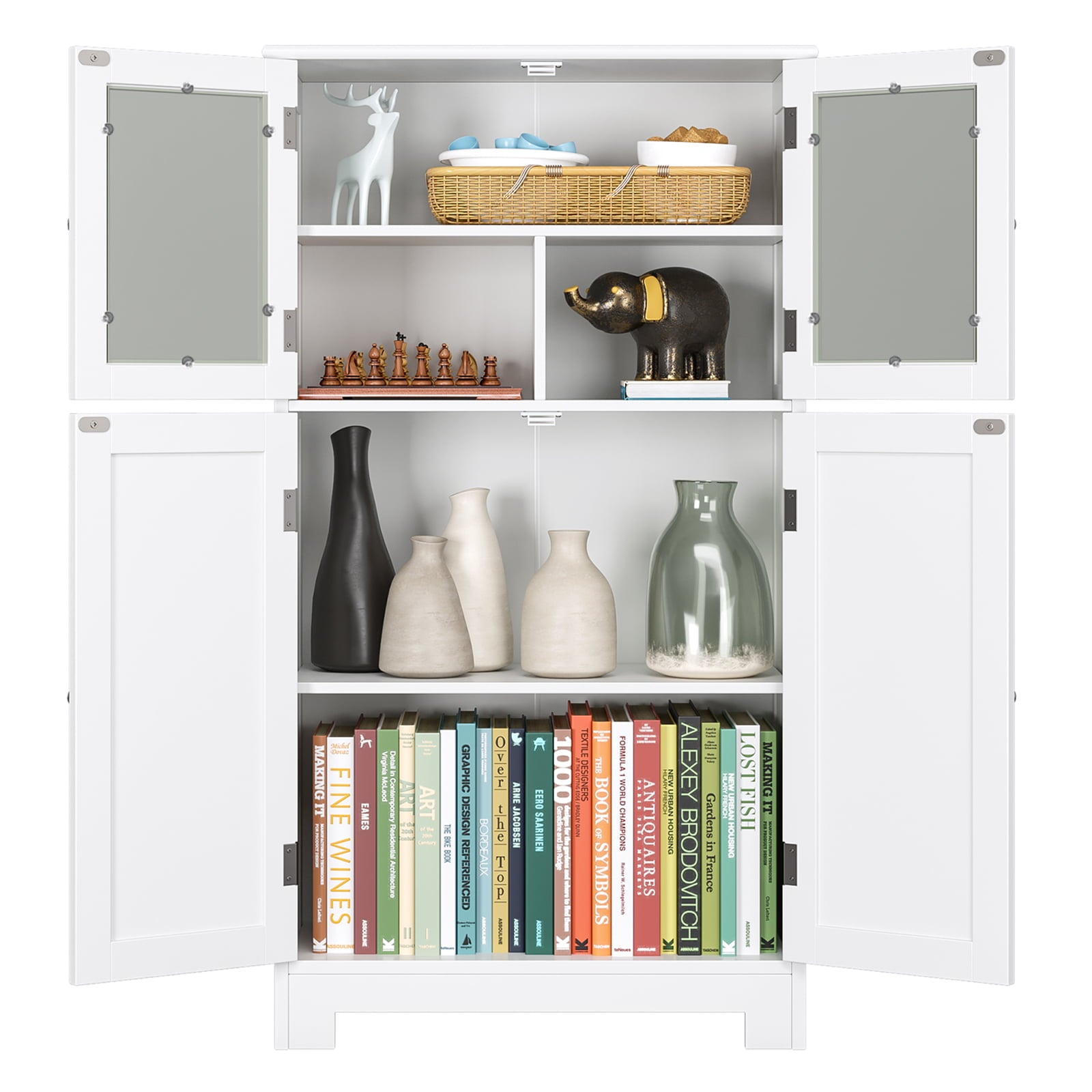 Homfa Bathroom Storage Cabinet, Floor White Wooden Linen Cabinet with Shelves and Doors, Kitchen Cupboard