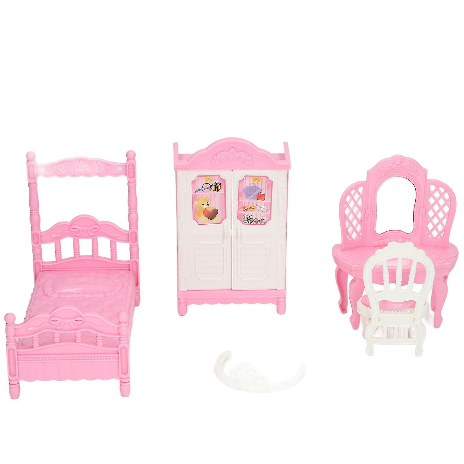 Bedroom Pretend Toy Bed Closet Dressing Table Easy Assemble Dollhouse Decoration Accessories