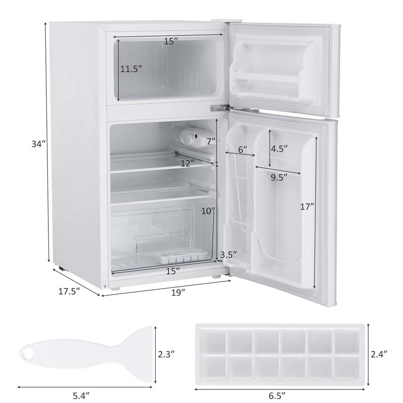 3.2 Cu.Ft 2-Door Compact Refrigerator Mini Freezer Cooler Fridge with Reversible Stainless Steel Door