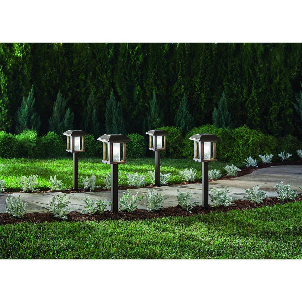 Hampton Bay Taylor 20 Lumens Solar 2-Tone Bronze and Wood LED Landscape Pathway Light Set with Vintage Bulb (4-Pack) P9108-03