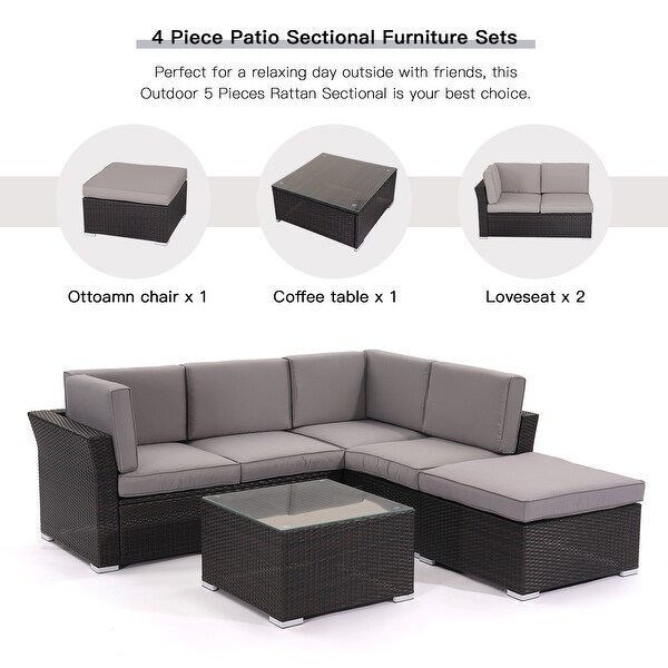 4 pieces Outdoor Patio Furniture Rattan Conversation Sofa Sectional Sets - Overstock - 33808766