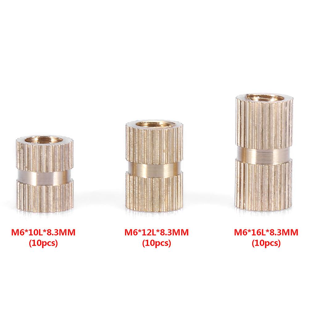 10 Pcs M6 Female Thread Knurled Nuts Brass Threaded Insert Embedment Nuts Hydraulic Welded Assortment Kit[m6*10l*8.3mm]