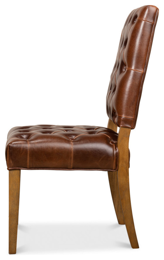 Brady Leather Side Dining Chairs Set of 2   Traditional   Armchairs And Accent Chairs   by Sideboards and Things  Houzz