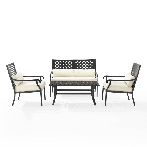 4pc Alistair Outdoor Steel Conversation Set Creme matte Black Crosley