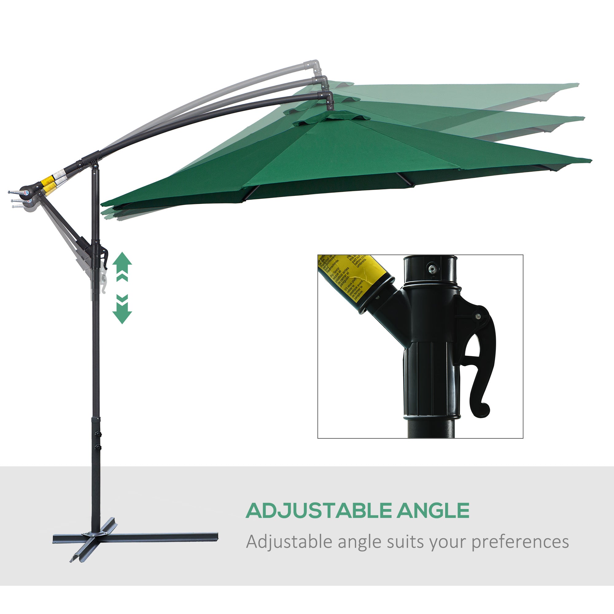 Outsunny 10' Cantilever Hanging Tilt Offset Patio Umbrella With Stand - Green