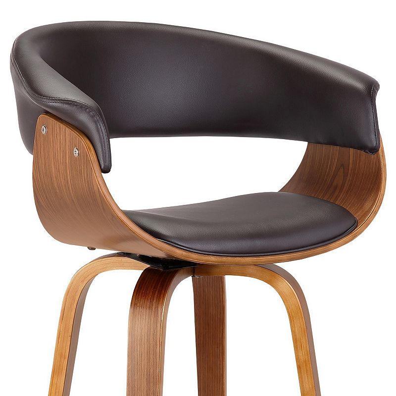 26 Inches Leatherette Swivel Barstool with Curved Design Seat， Brown