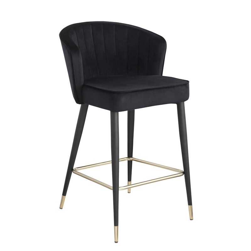 Contemporary Velvet Upholstered Counter Height Stool with Metal Legs