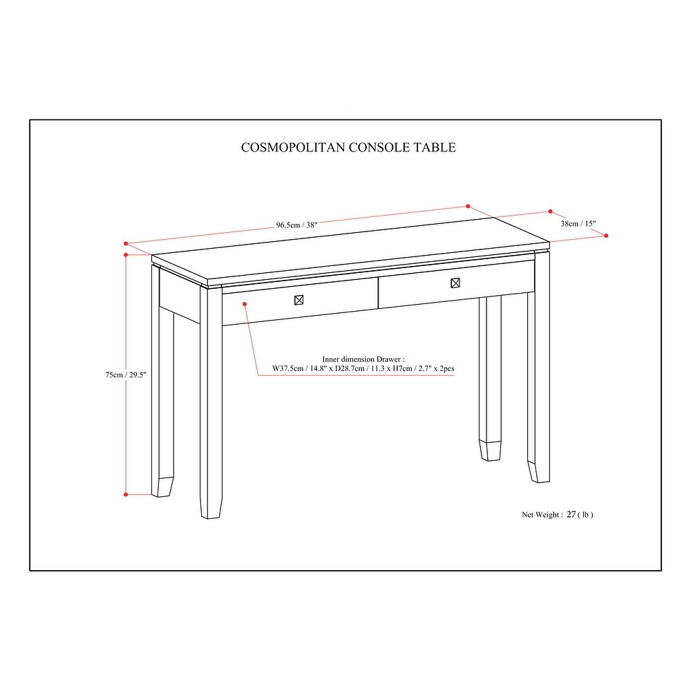 WYNDENHALL Essex SOLID WOOD 38 inch Wide Contemporary Console Sofa Table   38 Inches wide