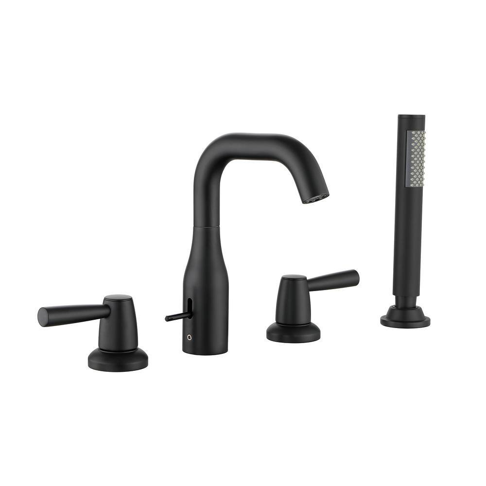 WELLFOR 3-Handle Deck-Mount Roman Tub Faucet with Hand Shower in Matte Black WK0506