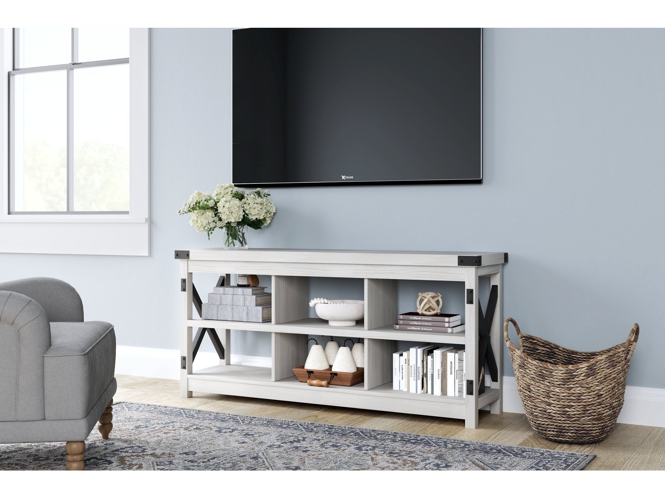 (Online Special Price) Bayflynn White/Black TV Stand