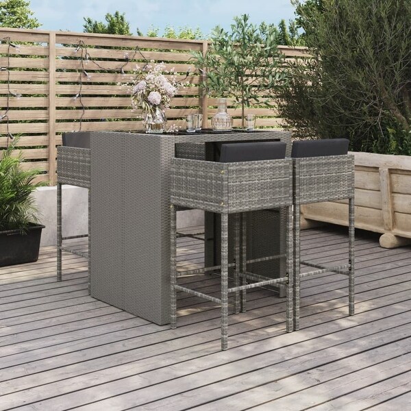 vidaXL 5 Piece Patio Bar Set with Cushions Gray Poly Rattan