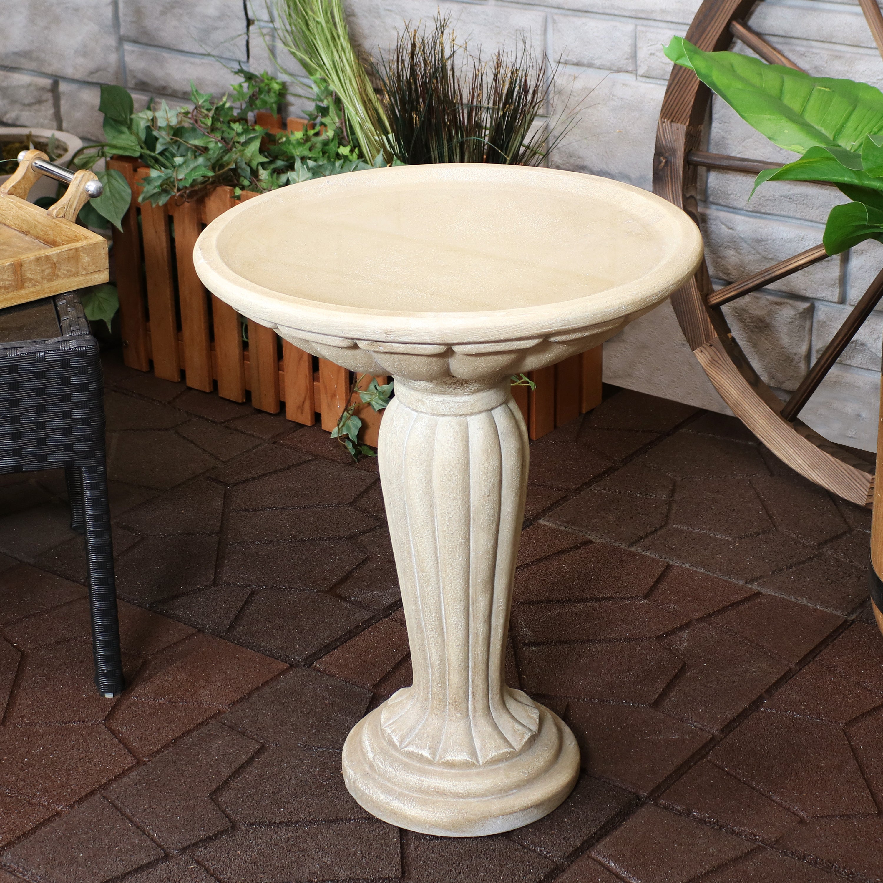 Sunnydaze Outdoor Glass Fiber Reinforced Concrete Patio Garden Grecian Column Style Bird Bath - 20" - White