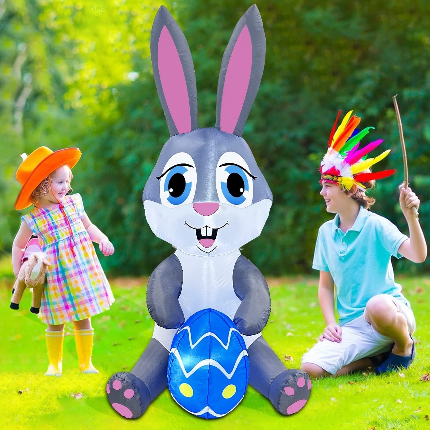 Zukakii 5FT Easter Inflatables Bunny Decorations with Bright Led Light