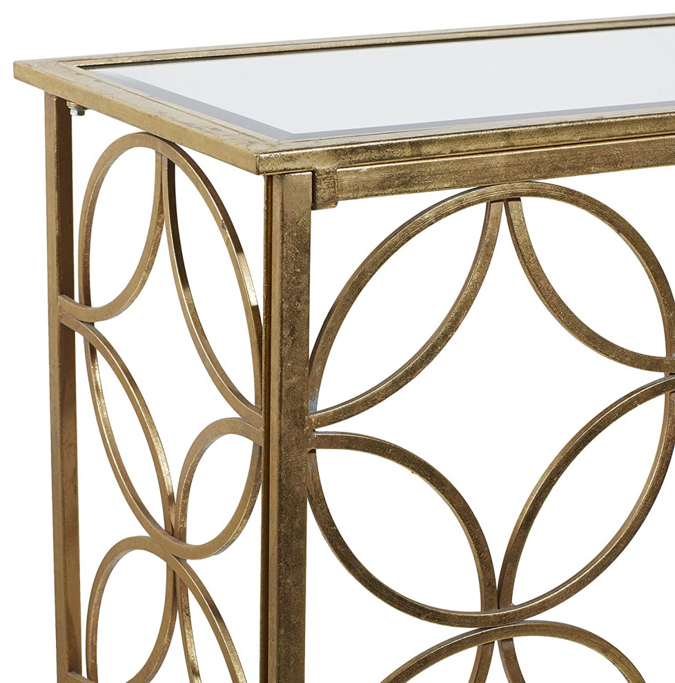 Elegant Console Table  Metallic Gold Base With Ring Pattern  ampBeveled Mirror Top   Contemporary   Console Tables   by Decorn  Houzz