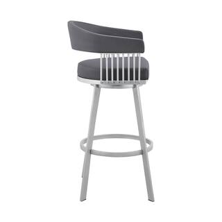 Armen Living Chelsea 34 in. Slate Grey Metal Bar Stool with Faux Leather Seat LCCSBASLGR26