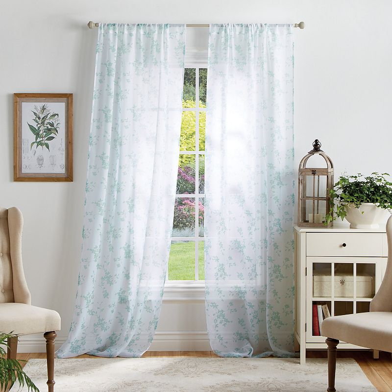 Martha Stewart Bellefield Floral Sheer Poletop 2 Window Curtain Panels