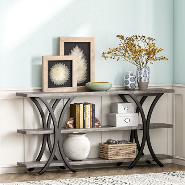 70.8 Inch Narrow Console Table with 3 Tier Shelves