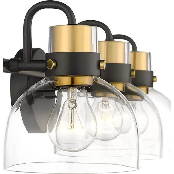 Modern Bathroom Vanity Light with Clear Glass Shade, Black and Gold Finish