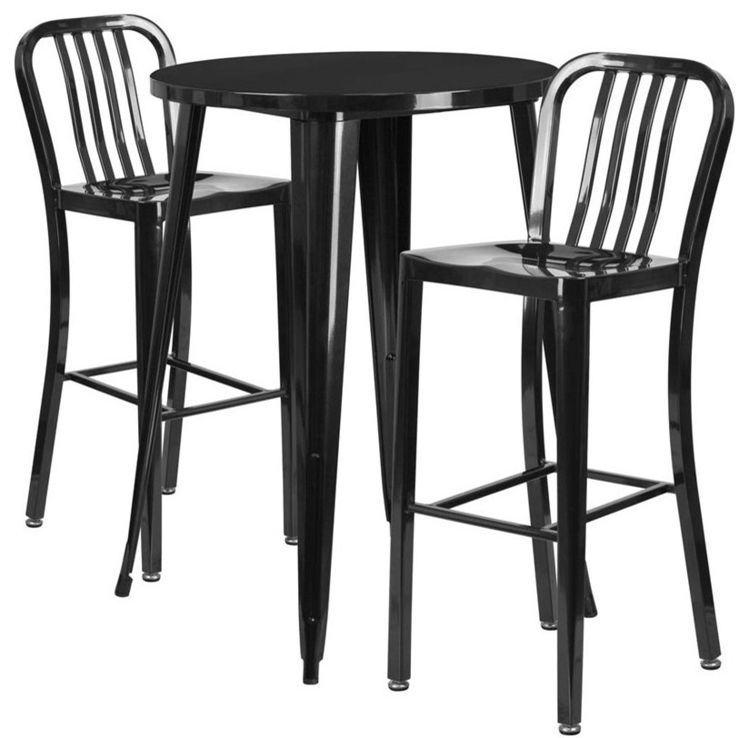 Scranton  ampCo 3 Piece 30 quotRound Metal Patio Pub Set in Black   Industrial   Outdoor Pub And Bistro Sets   by Homesquare  Houzz