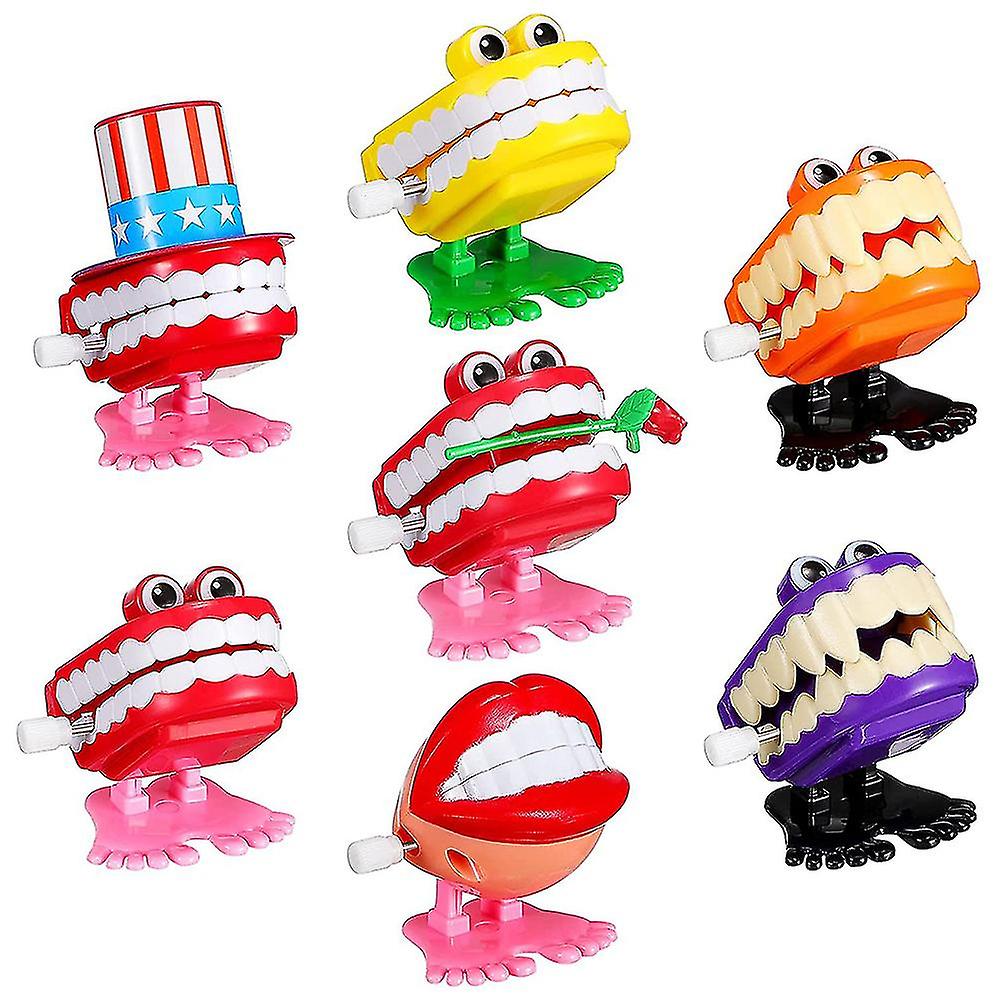 7Pcs Chattering Teeth Wind Up Toy Walking Teeth Novelty Gags Joke Toys Halloween Christmas Party Desktop Decoration Gifts