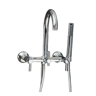 PELHAM  WHITE Modern 3-Handle Wall Mount Tub Faucet with Handshower and Hose Metal Levers in Chrome PW82412-L-PC