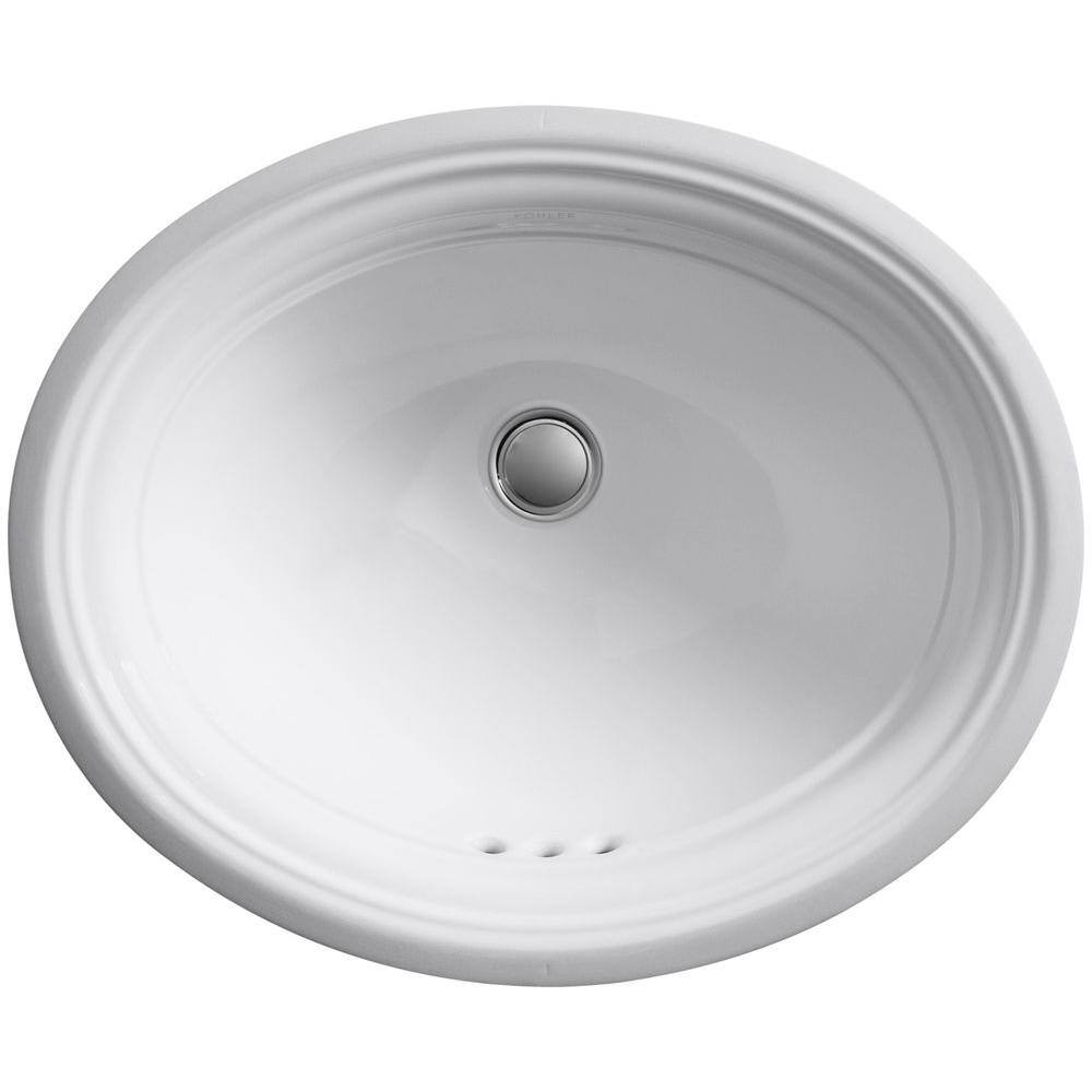 KOHLER Devonshire 16-78 in. Vitreous China Undermount Bathroom Sink in White with Overflow Drain K-2350-0