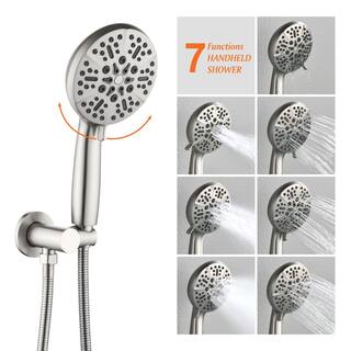 Aurora Decor Pomelo Single-Handle Wall Mount Roman Tub Faucet with 7-Spray Round Hand Shower in Brushed Nickel (Valve Included) AD-88026BN