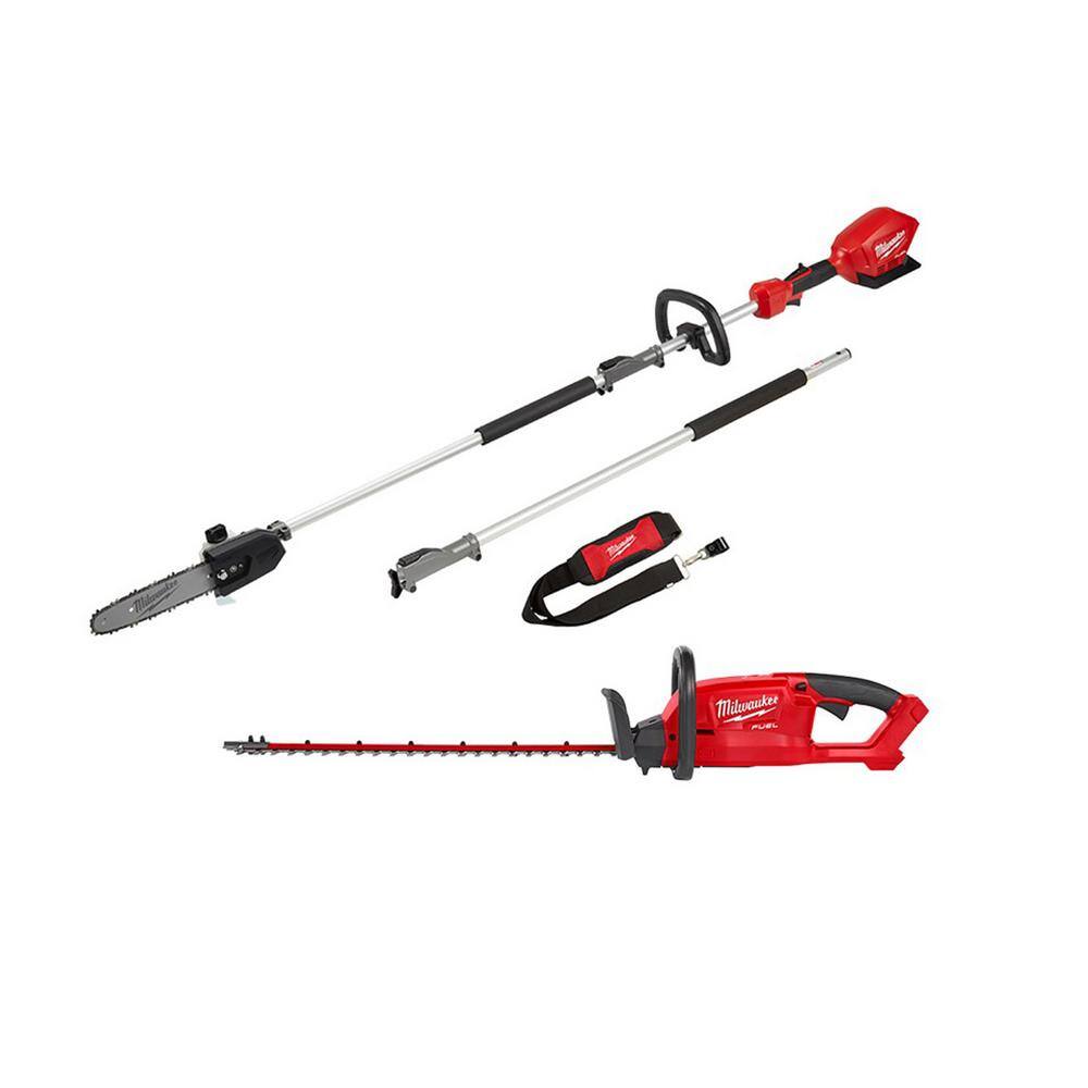 MW M18 FUEL 10 in. 18V Lithium-Ion Brushless Electric Cordless Pole Saw  M18 FUEL 24 in. Hedge Trimmer Combo Kit (2-Tool) 2825-20PS-2726-20