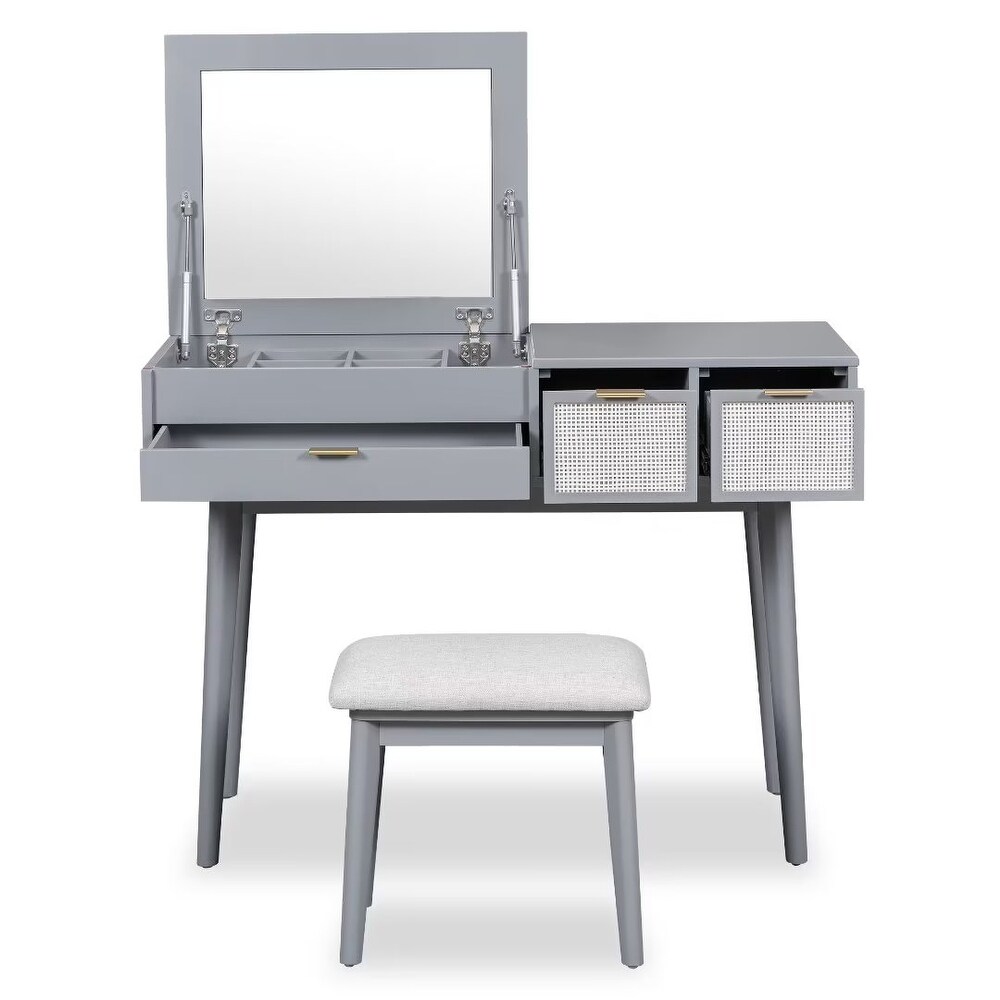 Makeup Vanity Set with Flip top Mirror and Stool  Wood Dressing Table