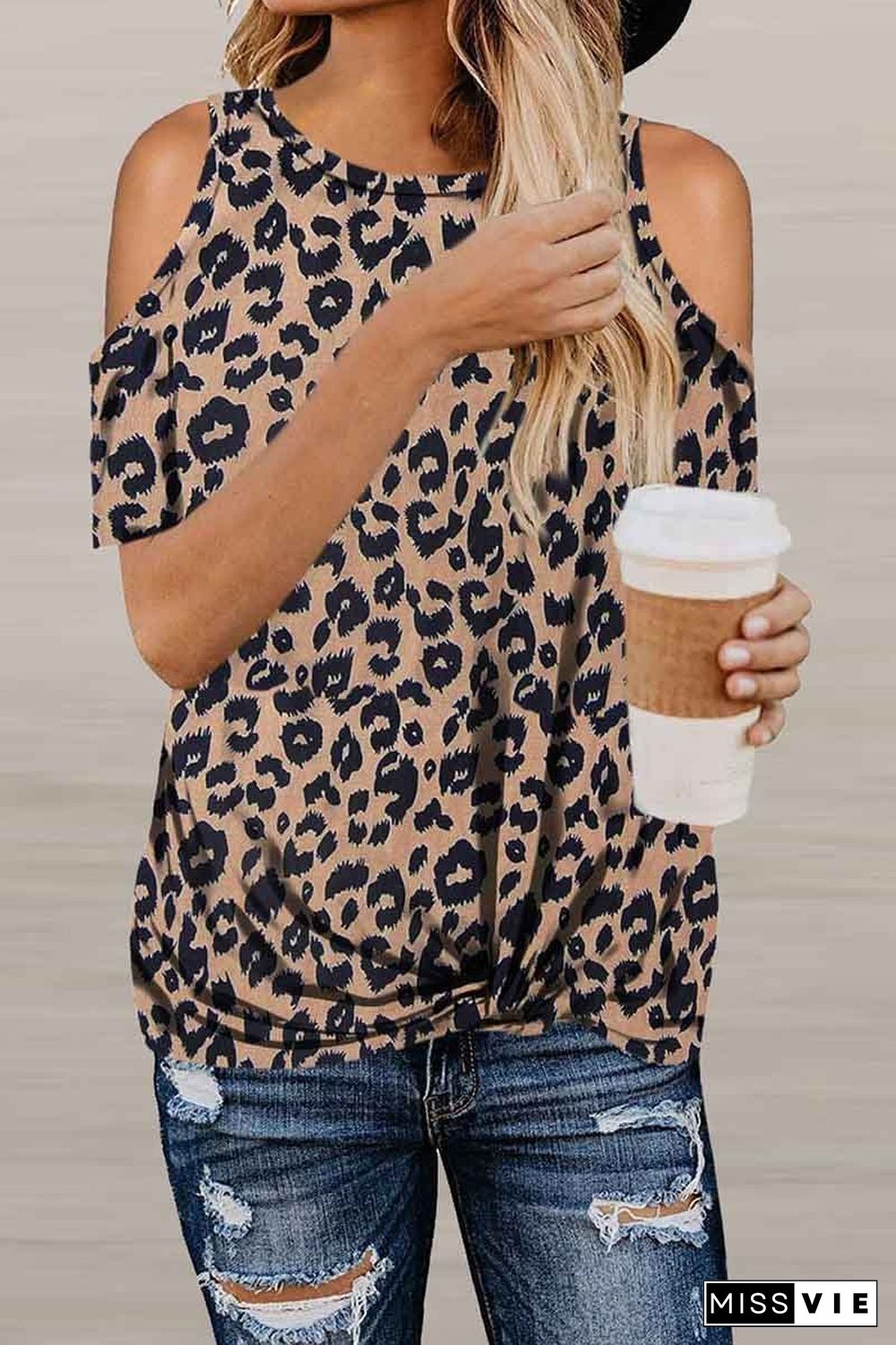 Off-Shoulder Leopard Print T-Shirt ( 2 Colors )