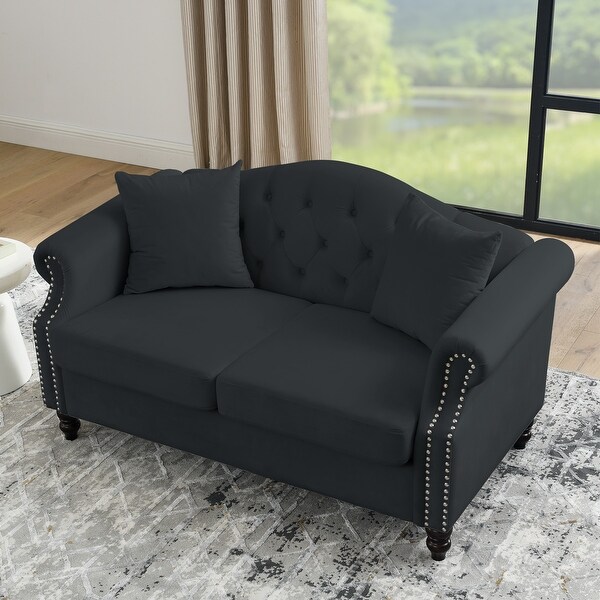 Chesterfield Sofa Black Velvet for Living Room