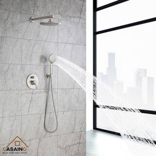 CASAINC 5-Spray Patterns 9.5 in. Wall Mount Dual Shower Heads in Spot Resist Brushed Nickel HM-B203-RO-BN