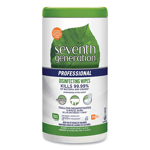 Unilever Professional Seventh Generation Professional Disinfecting Multi-Surface Wipes | 8 x 7， Lemongrass Citrus， 70 Wipes per Canister | SEV44753EA