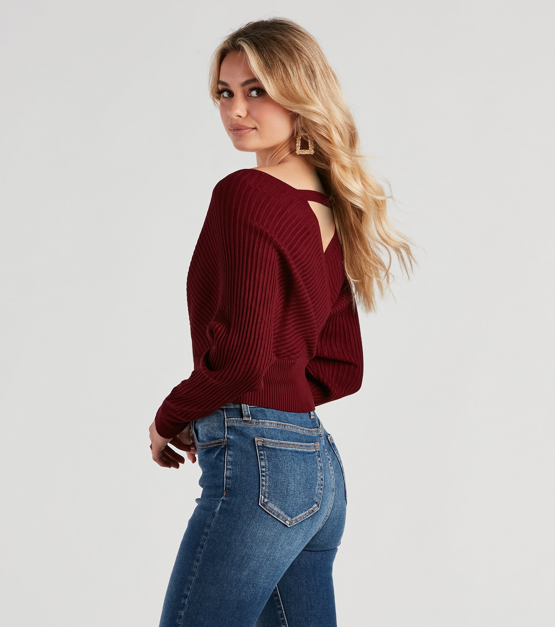 Doll It Up Open Back Ribbed Sweater