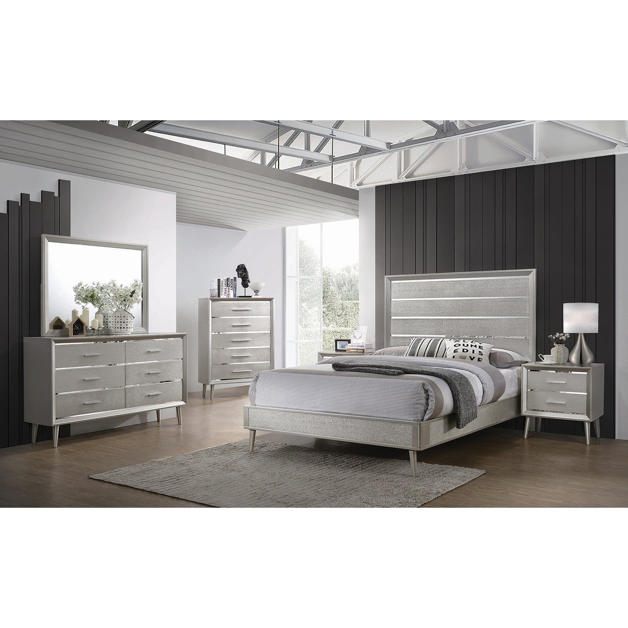 Millner Metallic Sterling 4-piece Panel Bedroom Set - - 33987931