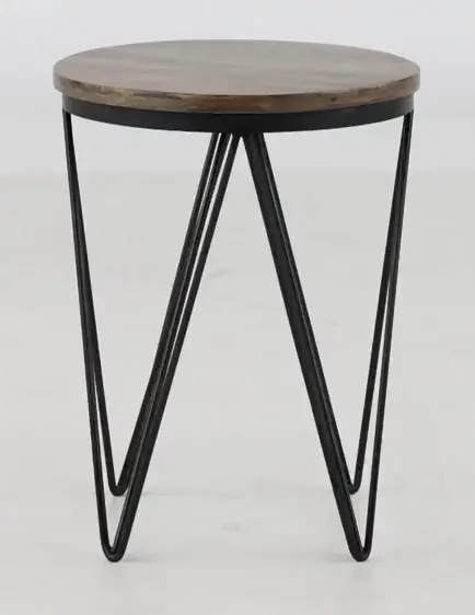 Aubrey Reclaimed Wood Round End Table with Hairpin Metal Legs